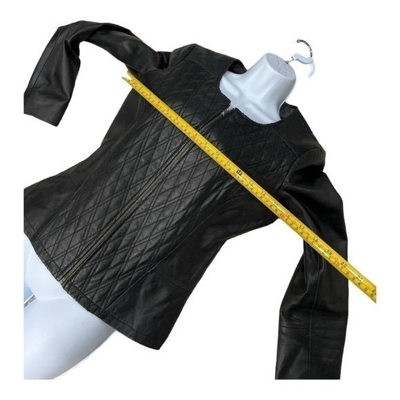 HINGE Quilted Genuine Leather Jacket Zip Black Size S - Picture 9 of 17